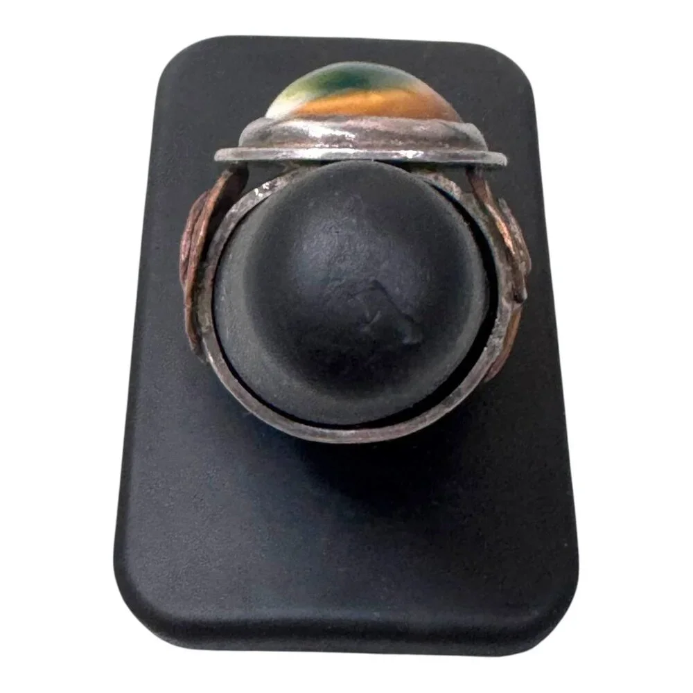 Antique 1945 Arts Crafts Operculum Sterling Silver Ring Size 7 Vintage Handmade - Picture 5 of 11